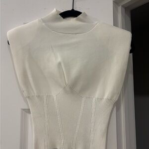 White shoulder pad corset Women's Sweater